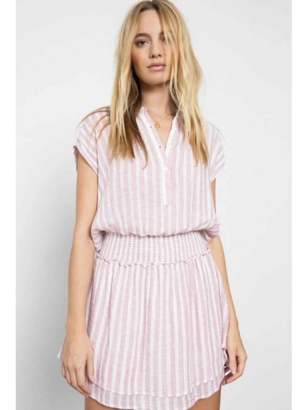 Rails Angelina Dress Rose Stripe Linen Blend Mini Dress Beachy Coastal Medium